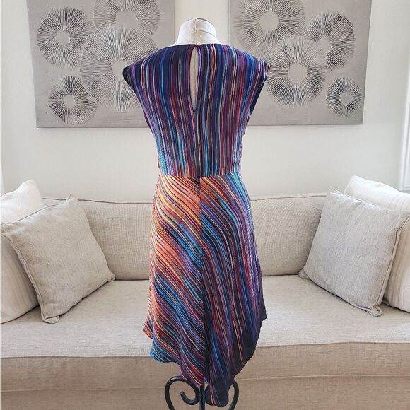 ✨ BCBG ✨ 100% Silk Cowl Neck Striped Asymmetrical Hem Dress - [Size 4] - Picture 5 of 12